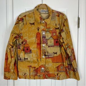 Chico’s Design Vintage African Village Print Corduroy Shirt Jacket